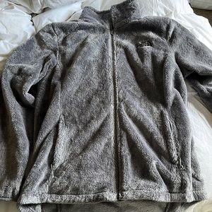 fuzzy grey north face jacket